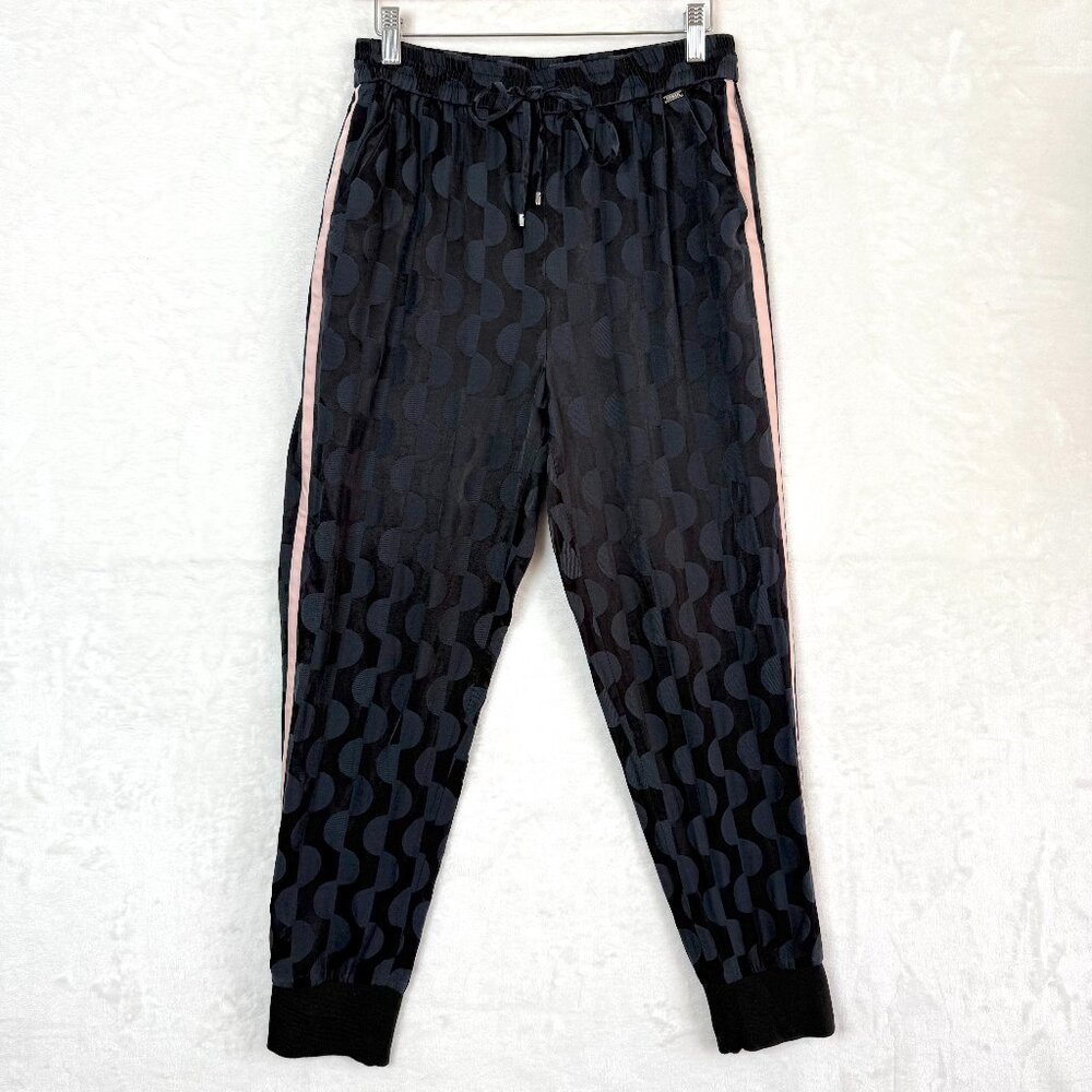 St John Jogger Pants Womens S Black Twill Satin Geometric Designer